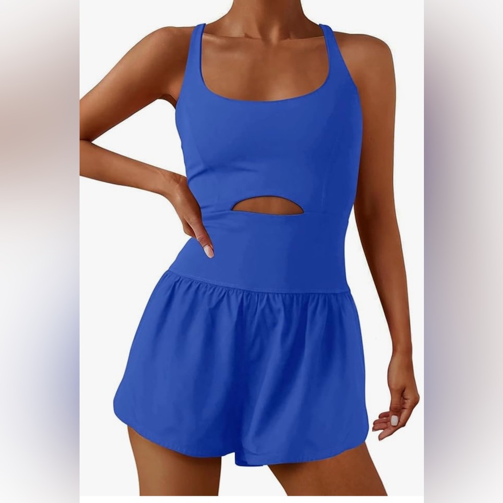NWT Med Navy Wenlia Women's Workout Jumpsuit Sexy Sleeveless Tennis Dress A521